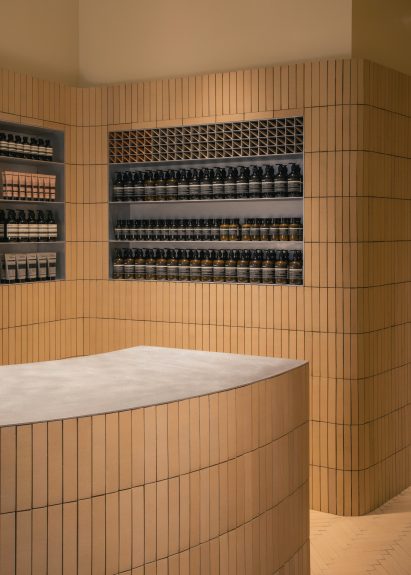 Interiors of Aesop Brussels store on Rue de Namur, Brussels, designed by Bernard Dubois