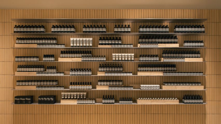 Interiors of Aesop Brussels store on Rue de Namur, Brussels, designed by Bernard Dubois