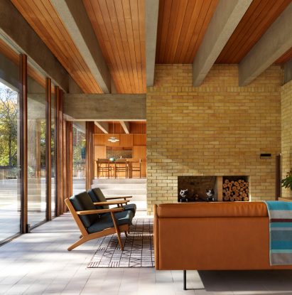 Interior of Ahm House by Jørn Utzon renovated by Coppin Dockray