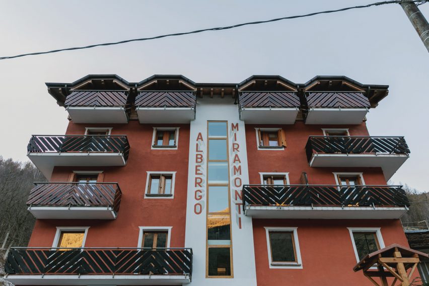 Exterior of Albergo Miramonti hotel, designed by Boxx Creative
