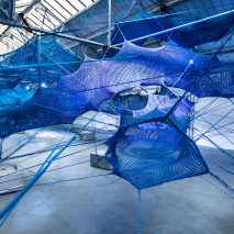 Anya Hindmarch and Numen/For Use create woven blue tunnels at London Fashion Week