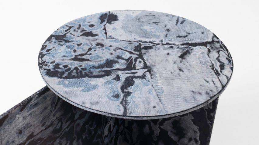 Sophie Rowley's Bahia Denim marble-like furniture is made from repurposed denim