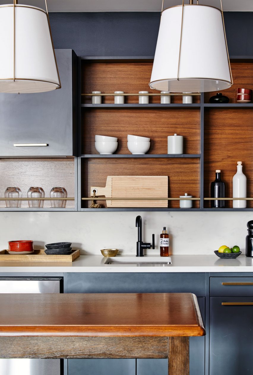 Guest room kitchen at The Blake Hotel in New Haven