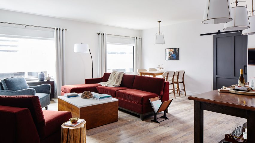 Guest room lounge at The Blake Hotel in New Haven