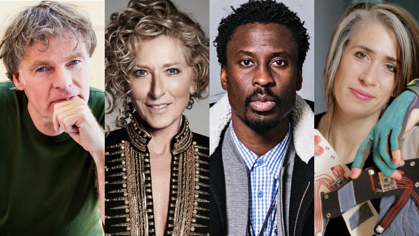 Portraits of Dezeen Awards 2019 judges Winy Maas, Kelly Hoppen, Ini Archibong and Imogen Heap