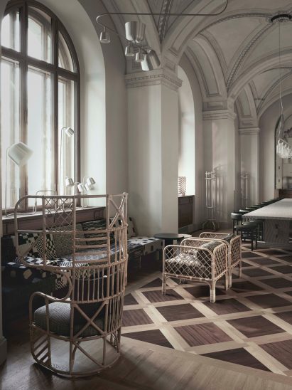 Matti Klenell was amongst five Swedish designers commissioned to furnish new public spaces in Stockholms renovated Nationalmuseum