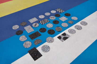 Simone Post makes rugs from recycling old Adidas trainers