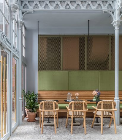 Interiors of Whitworth Locke Manchester hotel, designed by Grzywinski + Pons