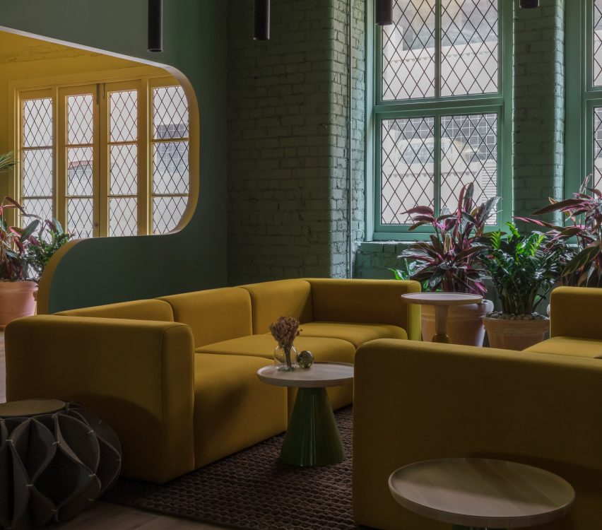 Interiors of Whitworth Locke Manchester hotel, designed by Grzywinski + Pons