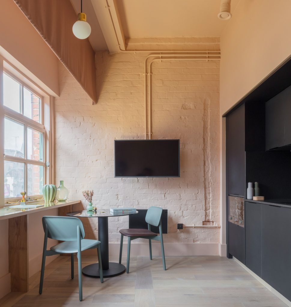 Interiors of Whitworth Locke Manchester hotel, designed by Grzywinski + Pons