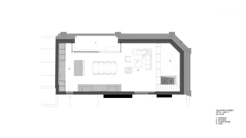 Plans of 168 Upper Street in London by Amin Taha Architects