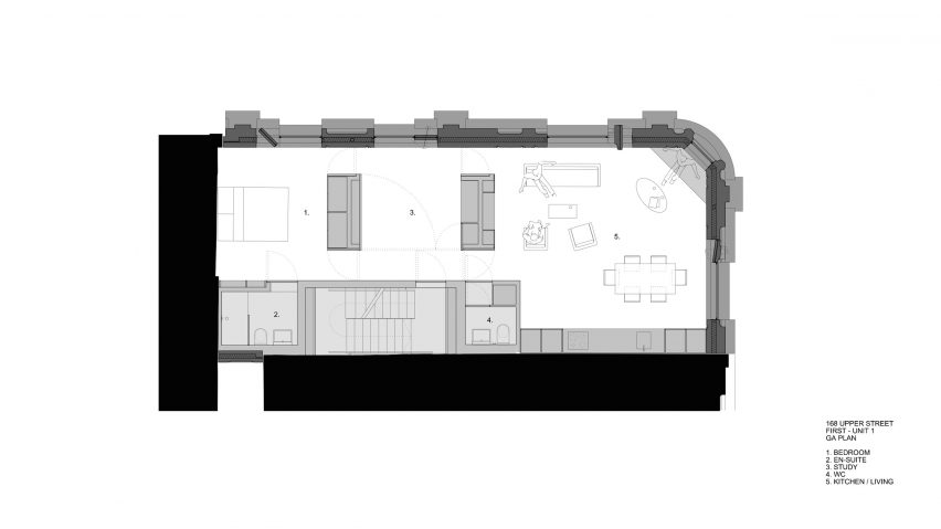 Plans of 168 Upper Street in London by Amin Taha Architects