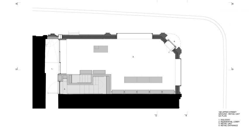 Plans of 168 Upper Street in London by Amin Taha Architects