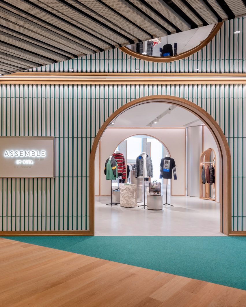 Interiors of Assemble by Réel store in Shanghai, designed by Kokaistudios