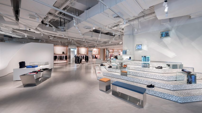 Interiors of Assemble by Réel store in Shanghai, designed by Kokaistudios