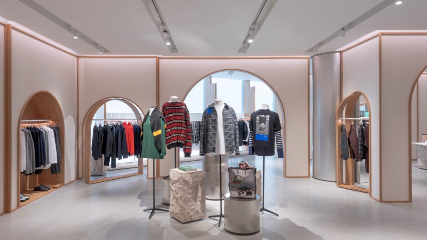 Interiors of Assemble by Réel store in Shanghai, designed by Kokaistudios