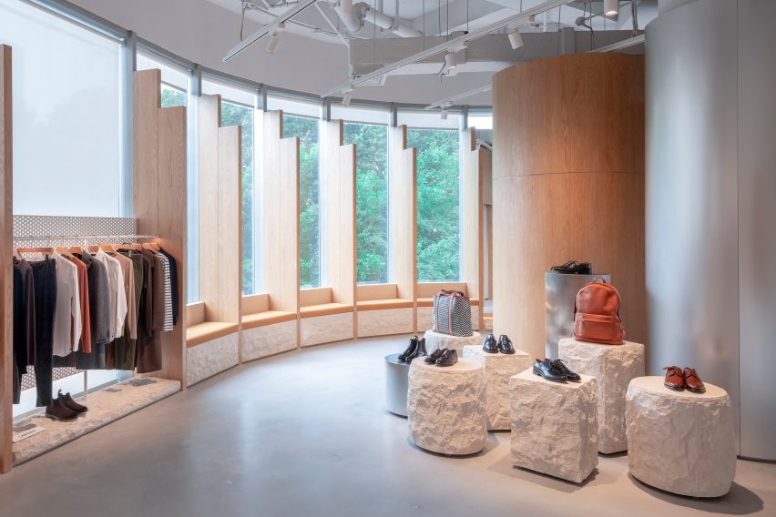 Interiors of Assemble by Réel store in Shanghai, designed by Kokaistudios