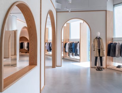 Interiors of Assemble by Réel store in Shanghai, China, designed by Kokaistudios