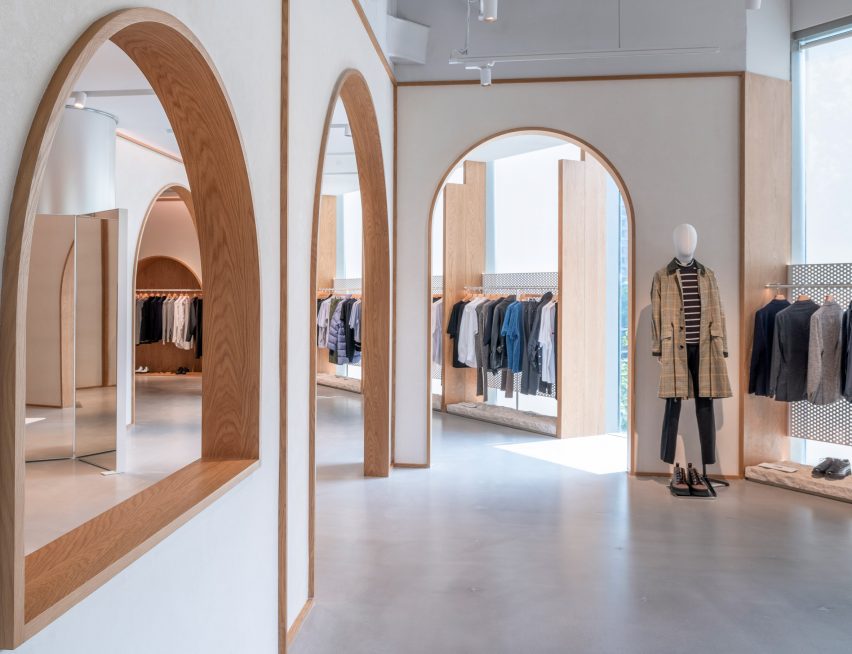 Interiors of Assemble by Réel store in Shanghai, designed by Kokaistudios