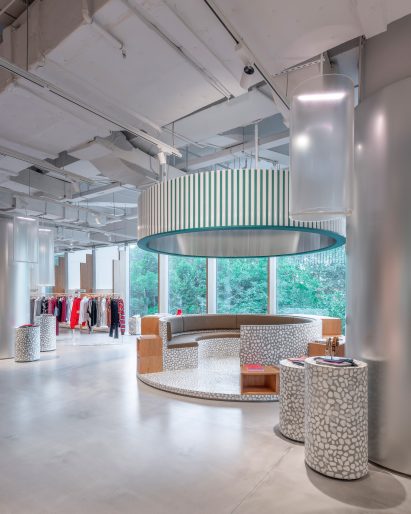 Interiors of Assemble by Réel store in Shanghai, China, designed by Kokaistudios