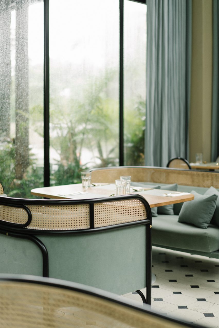 Interiors of the Harlan + Holden Glasshouse cafe designed by Gamfratesi