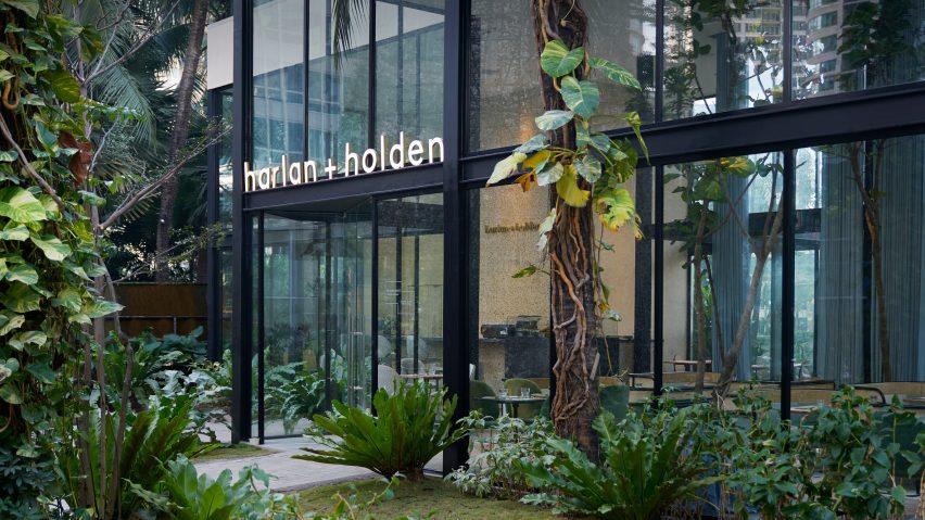 Interiors of the Harlan + Holden Glasshouse cafe designed by Gamfratesi