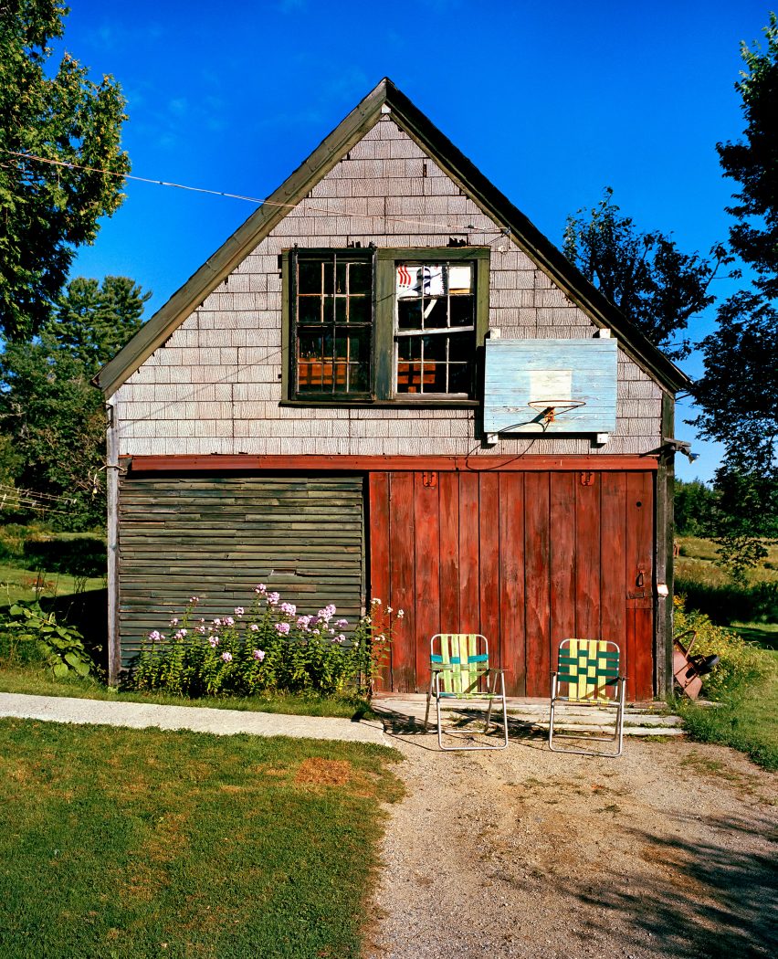 Photograph of a basketball court at a retired couple's home in Maine, taken by Bill Bamberger