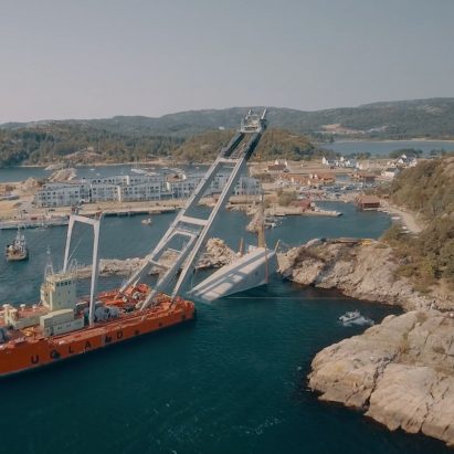 Construction photo of underwater restaurant Under by Snøhetta in Båly, Norway