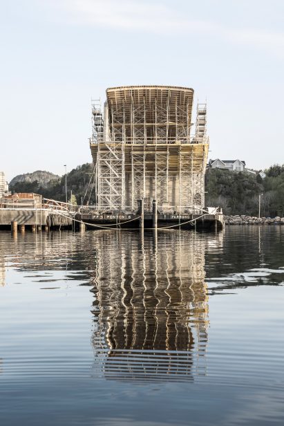 Construction photo of underwater restaurant Under by Snøhetta in Båly, Norway