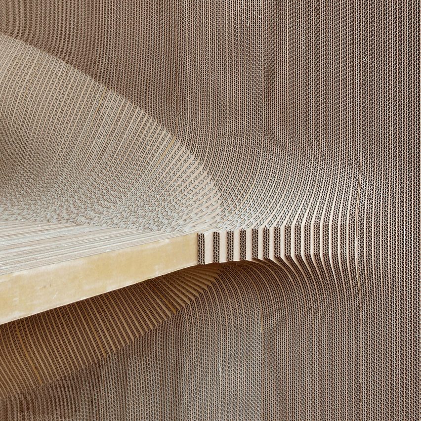 Bombay cafe by Nudes architecture office is made entirely from recycled cardboard