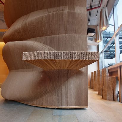 Cardboard cafe by Nudes in Mumbai is made entirely from recycled cardboard