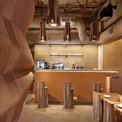 Cardboard cafe by Nudes in Mumbai is made entirely from recycled cardboard