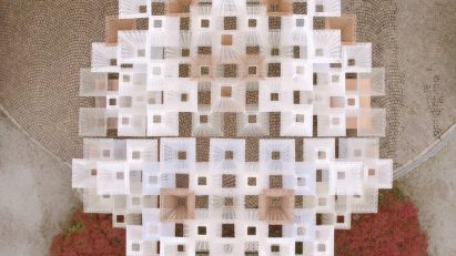 Arthur Mamou-Mani and COS create 3D-printed Conifera installation from 700 bioplastic bricks in Milanese palazzo