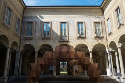 Arthur Mamou-Mani and COS create 3D-printed Conifera installation from 700 bioplastic bricks in Milanese palazzo