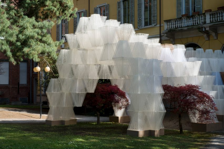 Arthur Mamou-Mani and COS create 3D-printed Conifera installation from 700 bioplastic bricks in Milanese palazzo