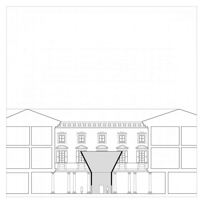 Section of Echo Pavilion by Pezo von Ellrichshausen at Palazzo Litta in Milan