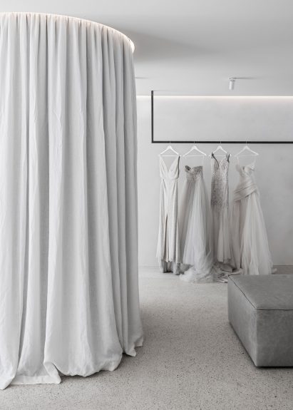 Interiors of Mariana Hardwick bridal boutique, designed by Adam Kane Architects