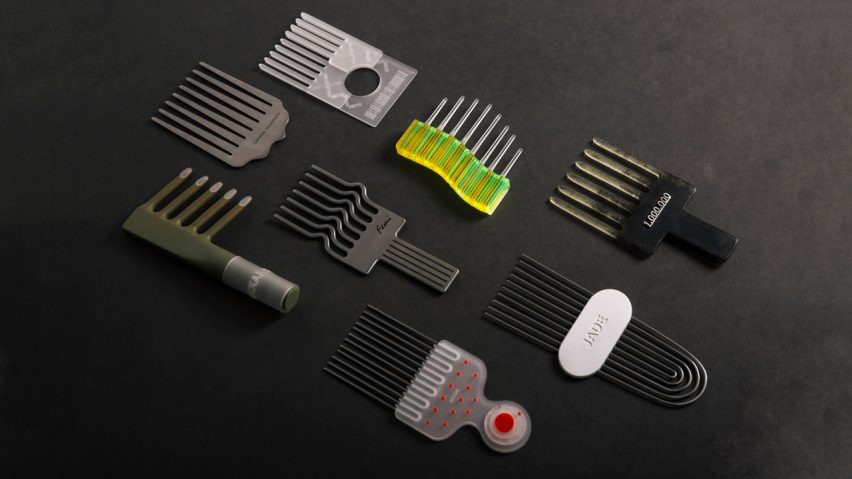 These afro combs were designed by Stockholm-based designer Simon Skinner