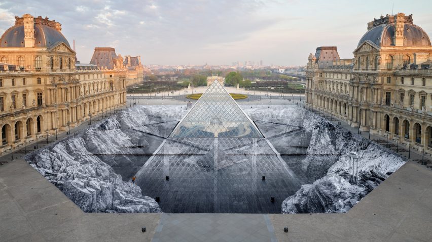 The Secret of the Great Pyramid by JR at the Louvre Museum in Paris, France