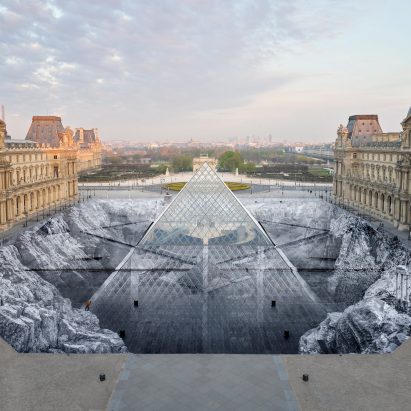 The Secret of the Great Pyramid by JR at the Louvre Museum in Paris, France