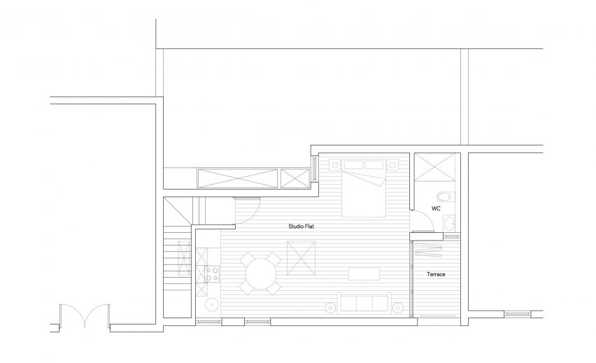 First floor plan of 6 Broadway Market Mews by Delvendahl Martin Architects