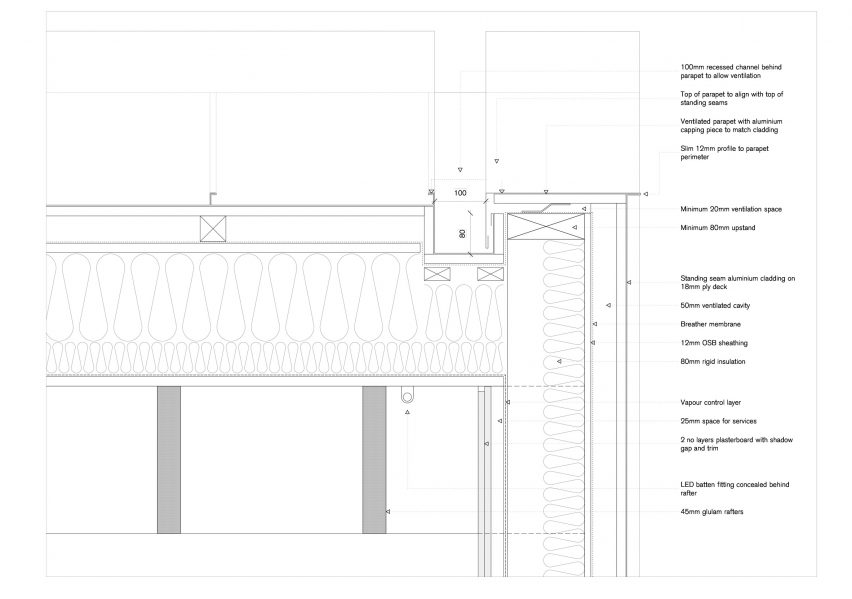 Parapet technical detail of 6 Broadway Market Mews by Delvendahl Martin Architects