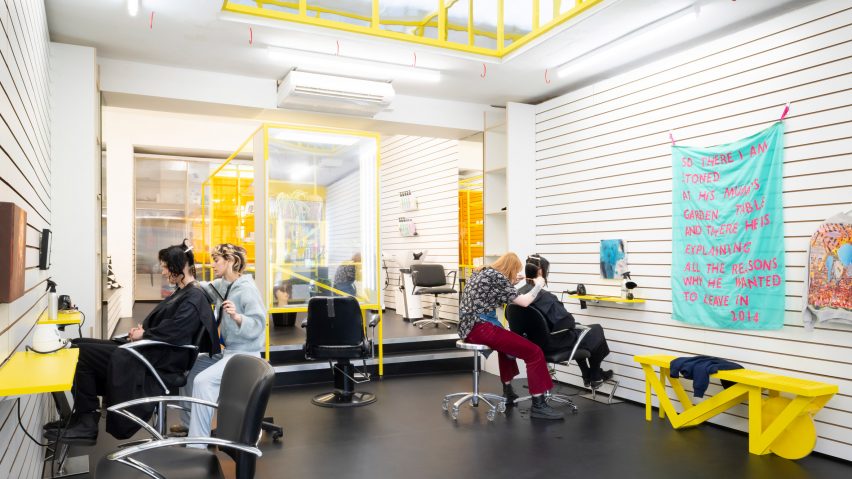 Sam Jacob Studio replaces mirrors with artworks in DKUK salon in south London