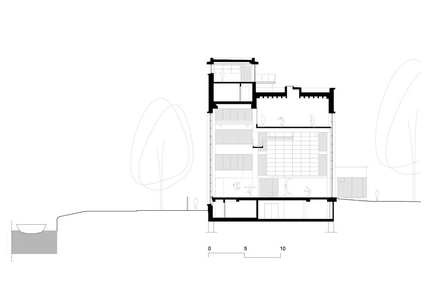 Short section B-B of ESAC Circus School by Daniel Delgoffe