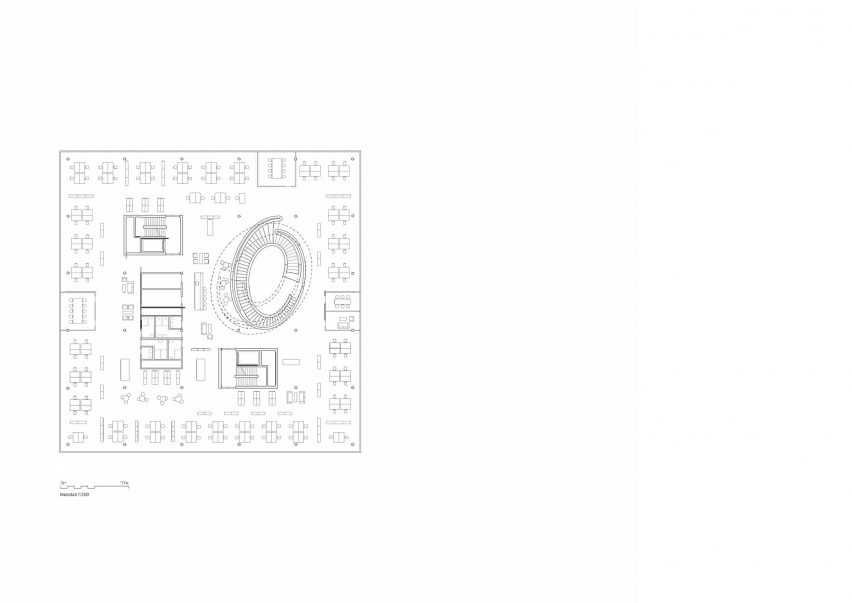 First floor plan of Hapimag headquarters in Steinhausen, Switzerland by Hildebrand
