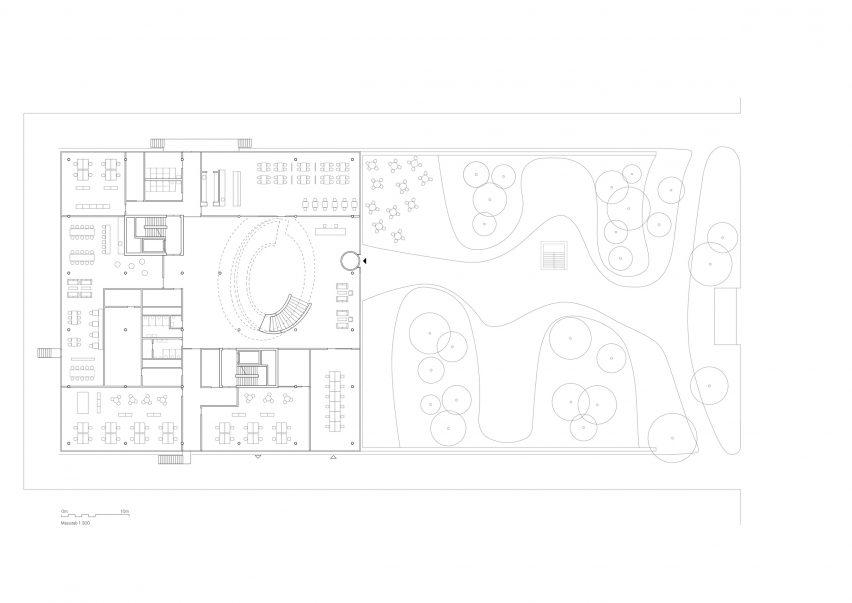 Ground floor plan of Hapimag headquarters in Steinhausen, Switzerland by Hildebrand