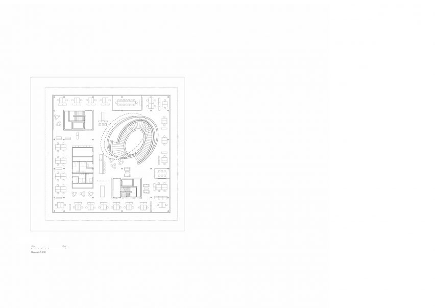 Second floor plan of Hapimag headquarters in Steinhausen, Switzerland by Hildebrand