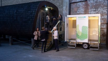 LooWatt is a toilet with a waterless flush that produces electricity and fertiliser