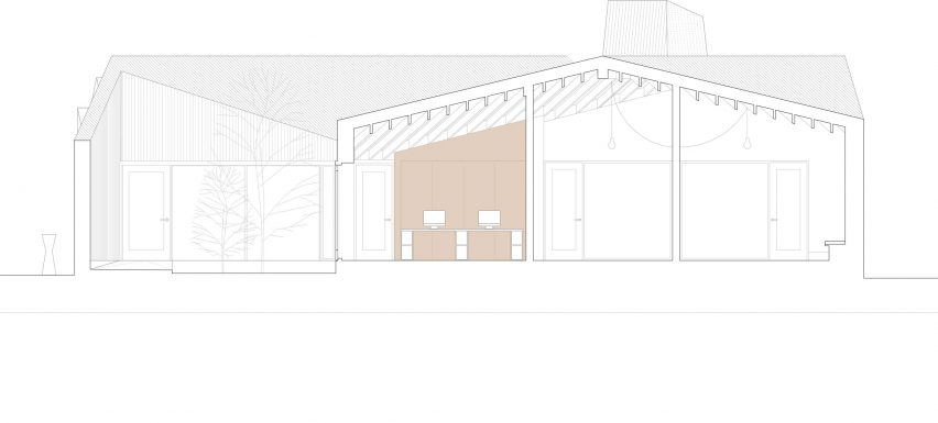 Long section A-A of Maggie's Centre Cardiff by Dow Jones Architects