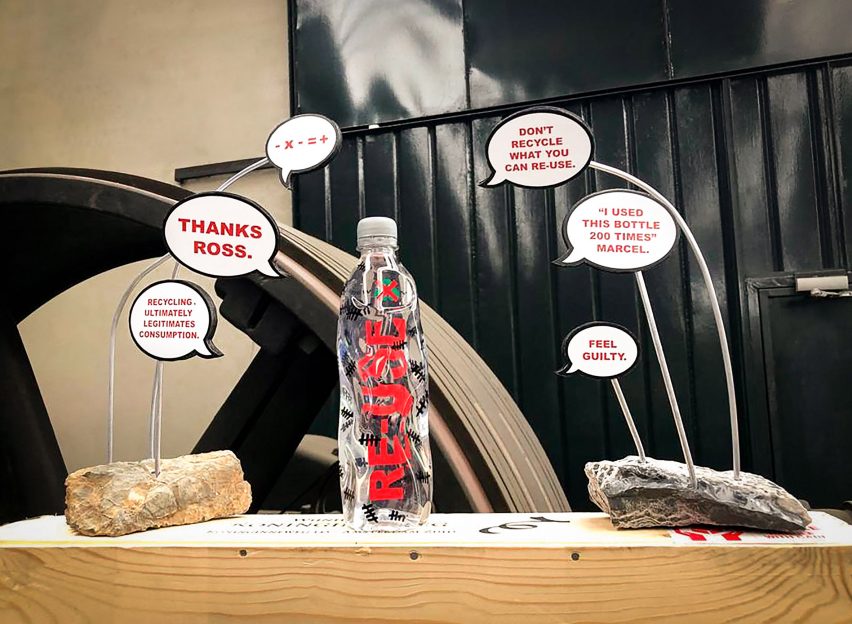 “Recycling ultimately legitimates consumption," says Marcel Wanders as he exhibits his used plastic bottle